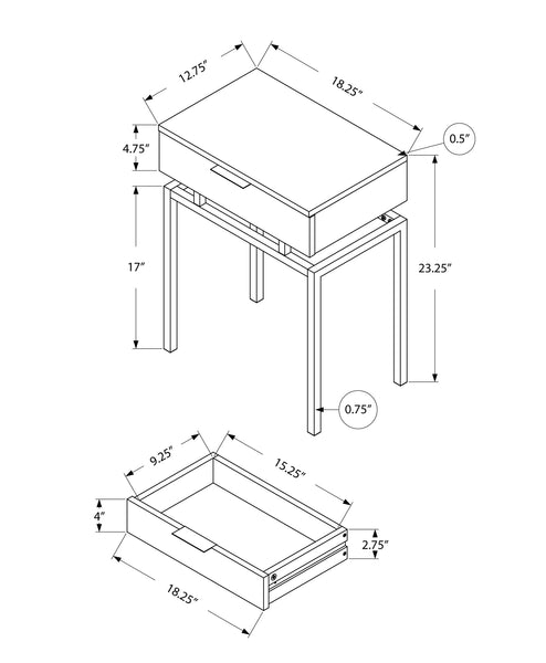 12.75" x 18.25" x 23" Grey Finish and Chrome Metal Accent Table - Vision store of the future