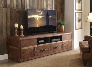 80" X 20" X 22" Retro Brown Leather Tv Stand - Vision store of the future