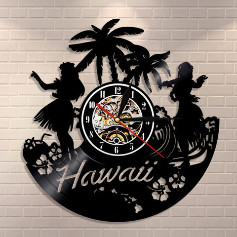 Hawaii Wall Clock Hawaiian Luau Party Wall Art Home Decor Vinyl Record Clock Hawaiian Beach Palm Scenery Vintage Summer Ornament - Vision store of the future