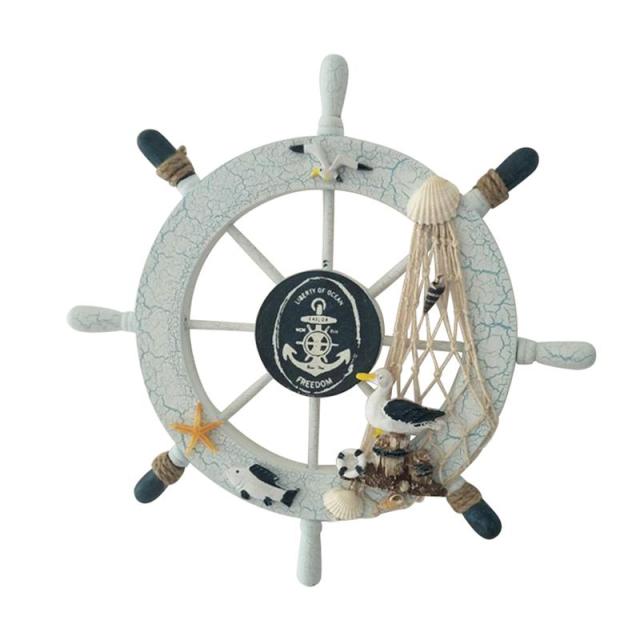 Nautical Beach Wooden Boat Ship Steering Wheel Fishing Net Shell Home Wall Decor for Home Party Beach Summer Decoration - Vision store of the future