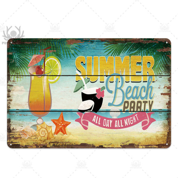 Beach Tin Sign Plaque Metal Vintage Summer Metal Wall Sign Beach Decor for Beach Bar Beach House Seaside Decorative Plate - Vision store of the future