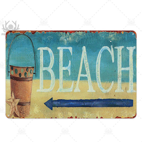 Beach Tin Sign Plaque Metal Vintage Summer Metal Wall Sign Beach Decor for Beach Bar Beach House Seaside Decorative Plate - Vision store of the future