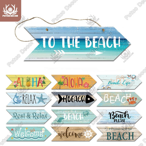 Putuo Decor Beach Arrow Wooden Wall Plaque Sign Beach Seaside Road Guide Wall Decoration Indicator Hanging Beach House Deocr - Vision store of the future