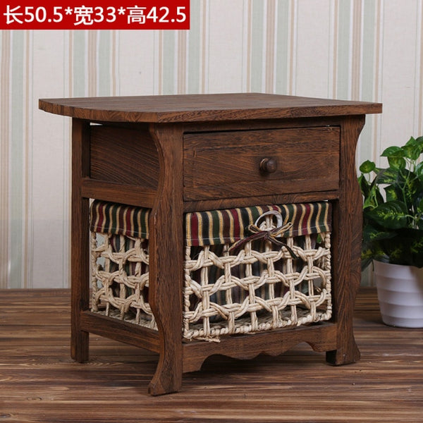 American country rustic retro solid wood color bedside table rattan storage small cabinet simple drawer storage cabinet - Vision store of the future