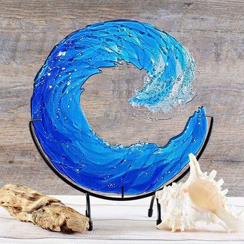 Ocean Wave Fused Glass Sculpture Gradient Blue Wave Sculpture Ornament Decoration Waves Shape Resin Art Crafts For Home Decor - Vision store of the future