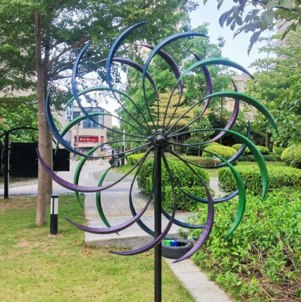 3 Iron Windmill Decor Garden Decoration Outdoor Public Crafts Double-layer Rotary Plug-in Export Rainbow Flawers Bohemian Yard - Vision store of the future