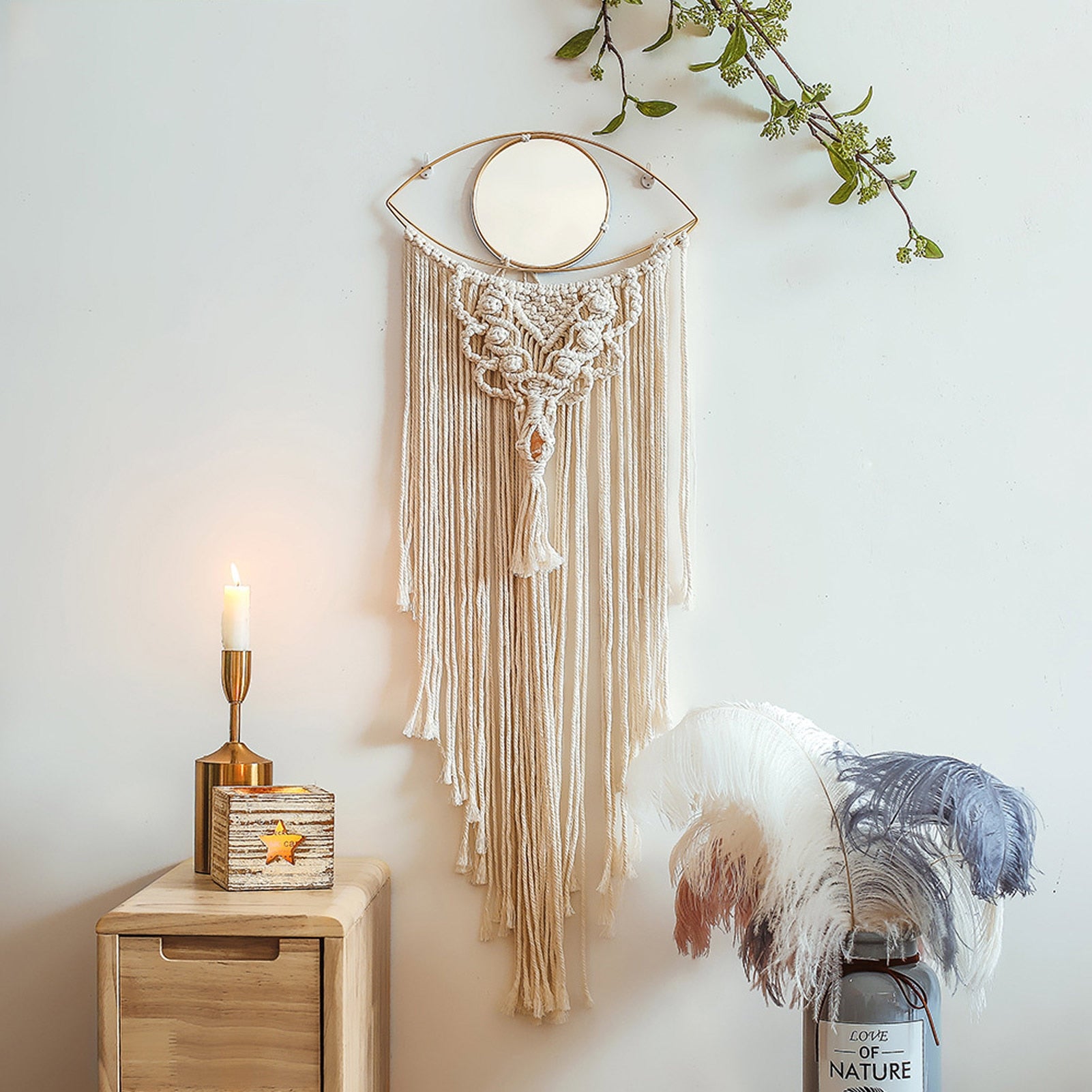 Macrame Wall Hanging Dream Catcher with Mirror Boho eye woven tapestry Home Decor living room wall-mounted Moroccan style - Vision store of the future